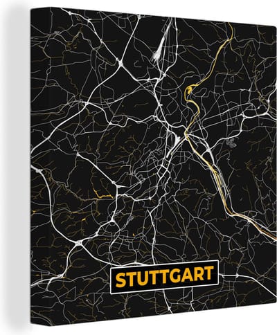 Canvas Schilderij Stuttgart - Goud - Plattegrond - Kaart - Stadskaart - Duitsland - 20x20 cm - Wanddecoratie