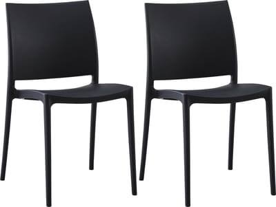 CLP Meton Set van 2 Tuinstoelen - Stapelbaar - Onderhoudsvriendelijk - Weerbestendig - zwart