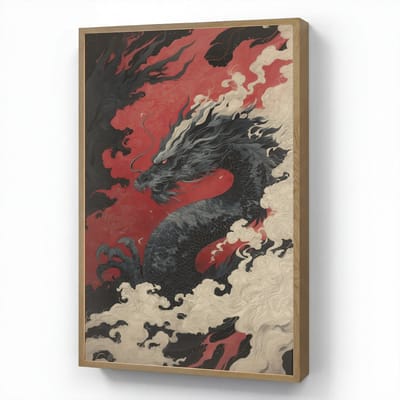 Wandlamp 60x90 cm - Oplaadbaar - Zwarte draak - Rookwolken - Rood - Wandlampen binnen woonkamer - Slaapkamer lamp - Decoratieve nachtlamp - Vloerlamp draadloos