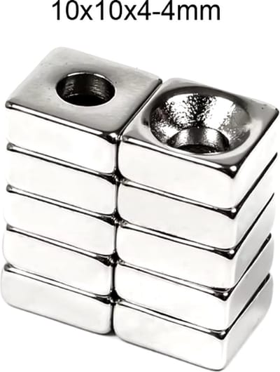 TLVX 5 stuks Ultra Sterke Magneten Vierkant 10x10x3mm met Schroefgat / Zinaps / Neodymium Magneet / Krachtige Gat Magneten / Magneet deur / Kastdeuren / Magnetische Sluitingsdeur / Lade Sluiting / Deursluiting / Vastzetten met schroef