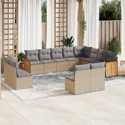 vidaXL - 12-delige - Loungeset - met - kussens - poly - rattan - beige