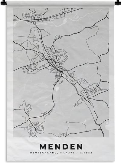 Wandkleed - Wanddoek - Kaart - Plattegrond - Duitsland - Menden - Stadskaart - 120x180 cm - Wandtapijt