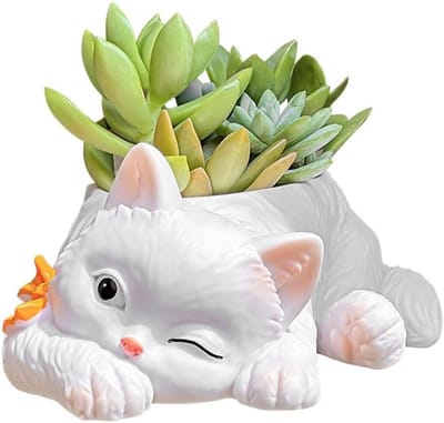 Kleine Resin Kat Plantenpot voor Succulenten en Bloemen - Ideaal voor Thuis, Kantoor en Tuin