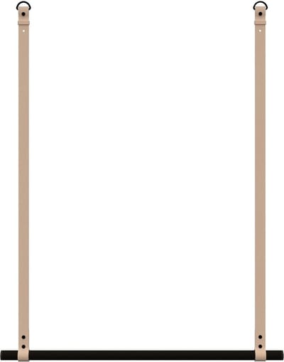 Kapstok/ kledingrek 80cm - aan leren banden - Handles and more® | NATUREL - stang: zwart metaal