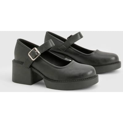boohoo Dames Chunky Hak Mary Janes | Zwart | Maat: 40