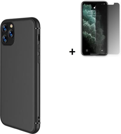 Hoesje Geschikt voor iPhone 11 Pro Max - Screenprotector iPhone 11 Pro Max - Siliconen - iPhone 11 Pro Max Hoes Zwart Case + Privacy Tempered Glass
