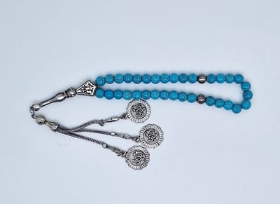 Handgemaakte tesbih "tasbih" natuursteen " Turkoois " - Aantal kralen 33 - Diameter kralen 8 MM - met metaal tassel "model 2" - Een mooi cadeau-idee