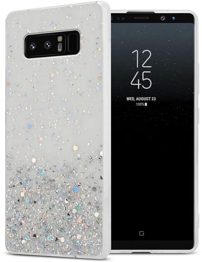 Cadorabo Hoesje geschikt voor Samsung Galaxy NOTE 8 in Transparant met Glitter - Beschermhoes van flexibel TPU silicone met fonkelende glitters Case Cover Etui