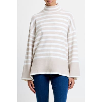 French Connection Babysoft High Nk Sd Split Jmpr Oatmeal Mel/wint Wht Maat: XS | Sweaters Outlet | Dames | Beige
