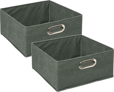 5Five Opbergmand/kastmand - 2x - grijsgroen - linnen - 14 liter - 31 x 31 x 15 cm - Opbergbox - Vakkenkast manden