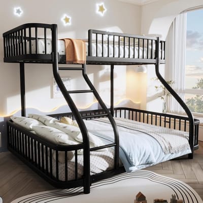 Stapelbed Kinderbed - Hoogslaper IJzeren Frame - Ruimte Besparen - Veiligheidsnorm EN747 - 90x200 140x200 cm - Zwart