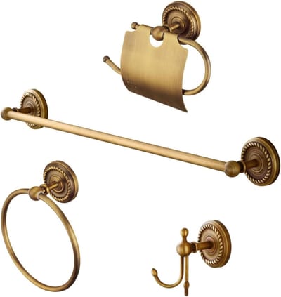 Allecto Premium - Antiek messing badkameraccessoires set voor wandmontage