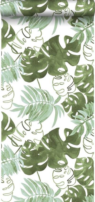 Walls4You behang tropische bladeren groen grijs - 935294 - 53 cm x 10,05 m