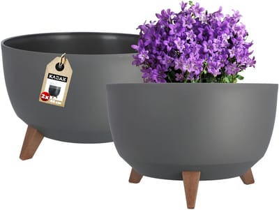 KADAX Verhoogde plantenpot, set van 2, grote kunststof plantenbak met poten voor binnen en buiten, duurzame ronde plantenbak (39,5 cm, antraciet)