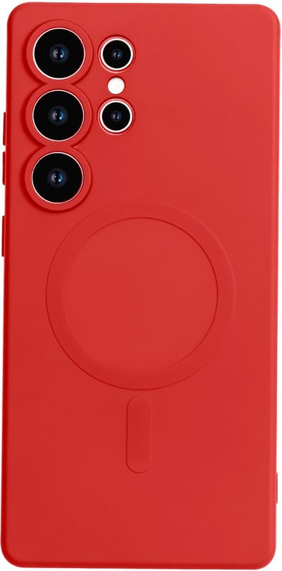 Casemania Hoesje Geschikt voor Samsung Galaxy S25 Ultra - Rood - Liquid Siliconen Back Cover Case - met Sterke magneetring geschikt voor MagSafe - Telefoon hoes met Camera Bescherming