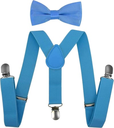 Fako Fashion - Kinder Bretels Met Vlinderstrik - Kinderbretels - Vlinderdas - Strik - Effen - 65cm - Lichtblauw