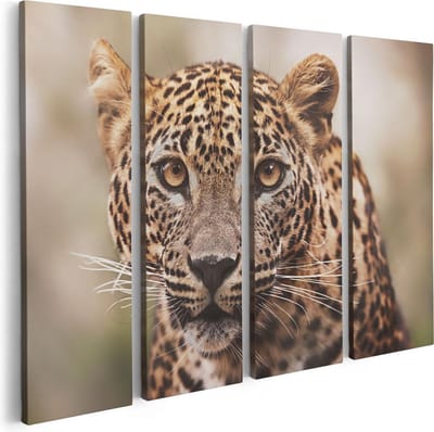 Artaza Canvas Schilderij Vierluik Luipaard Van Dichtbij Met Grote Ogen - 80x60 - Foto Op Canvas - Canvas Print