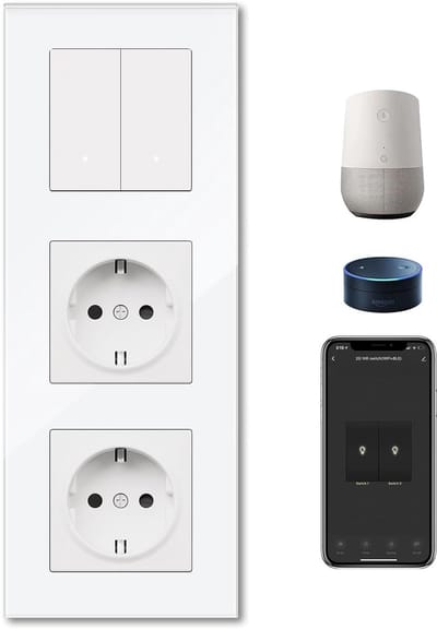 Dubbel Stopcontact met Slimme Lichtschakelaar - Smart Home Wifi Schakelaar voor Alexa en Google Home