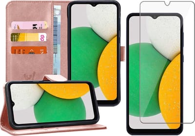 Hoesje geschikt voor Samsung Galaxy A03 Core - Book Case Kunstleer Wallet Cover Portemonnee Pasjeshouder Hoes Roségoud - Tempered Glass Screenprotector