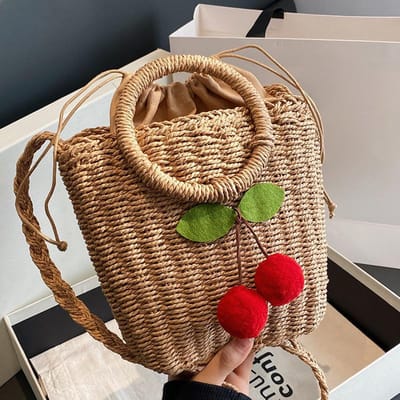 Sacs Populaires Sacs Bandoulière Sacs pour Femmes Niche Sens Haut de Gamme Sac en Rotin Femmes Ins Style Vacances Sac à Épaule Femmes brown