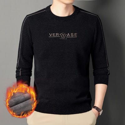 Fret Fuzz Jas Heren Herfst en Winter met Fleece Verdikt Warm Heren Ronde Hals Pullover Gebreid Onderjas 4XL