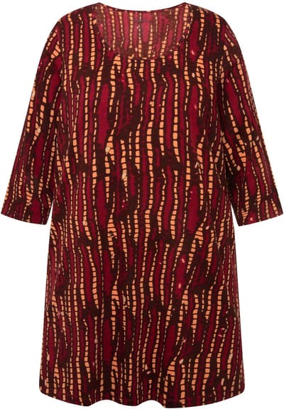 Ulla Popken - Dames - Longshirt batikmotief ronde hals 3/4-mouwen - Lichtoranje - Maat 66+