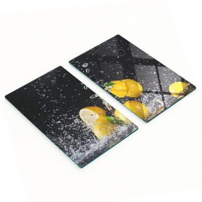 Glazen serveerplanken voor in de keuken met afbeeldingen van citroen en water, 2x30x52 cm