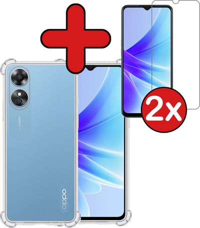 Hoesje - Met Screenprotector - 2 Stuks - Geschikt voor OPPO A17 - Sterk & Shockproof - Back Cover - Siliconen Case - Telefoon Hoes - Shock Proof - Telefoonhoes - Transparant