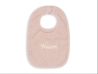 Jollein Slabbetje Badstof met naam - Pale pink - gepersonaliseerd kraam cadeau - cadeautje met naam - geborduurd