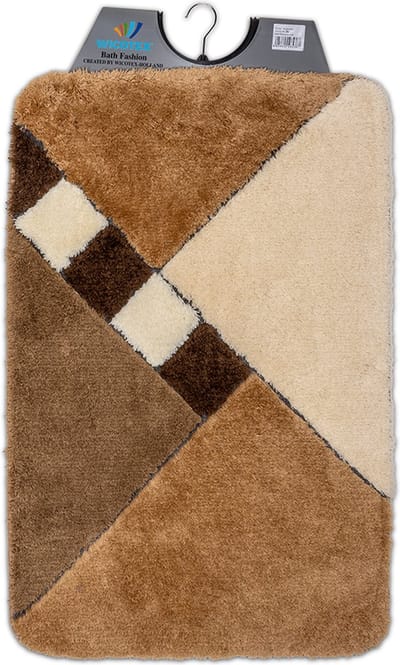 Wicotex - Badmat Taupe - Badmat - Beige geblokt - Antislip onderkant - Afmeting 60x90cm