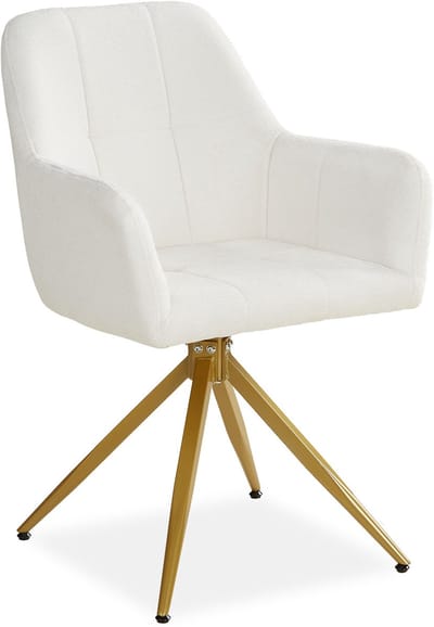 Homestyle4u Eetkamerstoel van Linnen - Draaibare - met armleuningen - Bouclé Beige en Gouden