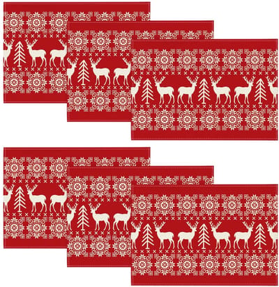 Allecto - Rode rendieren kerst placemats - Set van 6 - Vintage uitstraling - 30 x 45 cm - Wasbaar en antislip - Perfect voor de feestdagen - Kerst ...