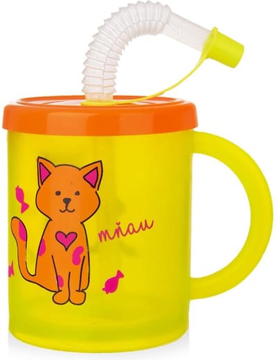 Kinderbeker met Rietje Kat 260 ml - Beker - Drinkbeker - Mok voor Kinderen - Rietjesbeker - Kindermok