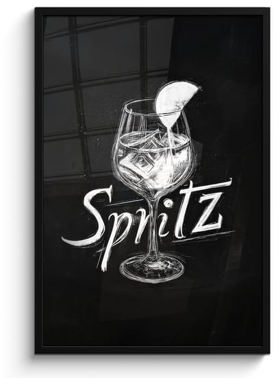 Poster in lijst - Fotolijst 60x90 cm - Posters - Glas spritz - Krijtletters - Ijsblokjes - Citroen - Posterlijst zwart - Decoratie - Wanddecoratie woonkamer - Muurdecoratie slaapkamer