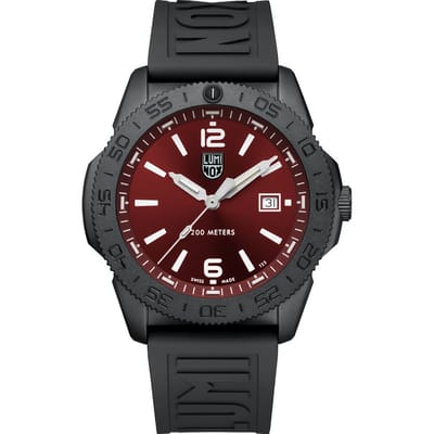 Luminox Pacific Diver met rubberen band, rode wijzerplaat met zonnestraalmotief, quartz duikhorloge XS.3135.B 200M herenhorloge