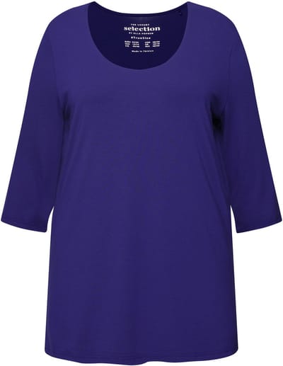 Ulla Popken - Dames - Shirt diepe ronde hals 3/4-mouw - Inktblauw - Maat 50+