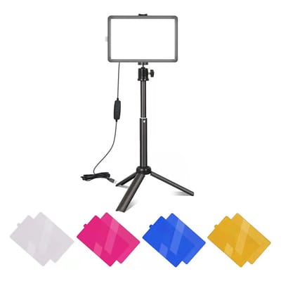 QTTVBTNA -dimbare USB 2700-6000K LED-videolampen, uitgerust met een verstelbaar statief en kleurfilters, geschikt voor desktop-/laaghoekopnamen, zoom-/videoconferentieverlichting-2 stuks