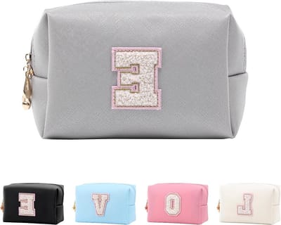 Persoonlijke Make-up Tas met Initiaal, Schattige Waterdichte PU Leren Cosmetica Organizer, Reis Make-up Pouch en Toilettas met Rits voor Dames