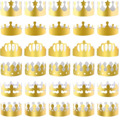 SnelShoppen - 30 stuks Gouden Folie Papieren Kroon Hoedjes | Gouden Papieren Kappen voor Verjaardagen, Feesten, Kinderfeestjes, Celebraties, Biologisc