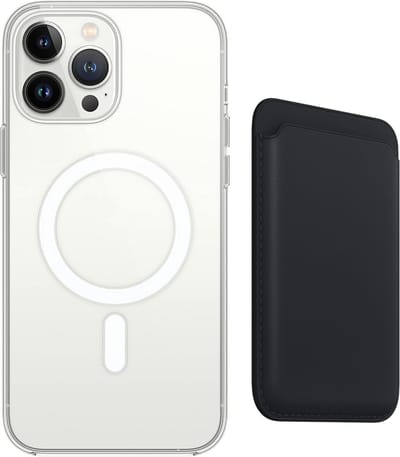 Stravo Clear Hoesje met magnetic Wallet Card Holder - Geschikt voor iPhone 12 Pro Max - Beschermhoes met magnetische leren kaarthouder wallet – Ondersteunt draadloos opladen - Zwart