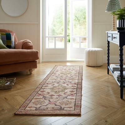 Flycarpets Loper Jute Vloerkleed Celine - Groen / Roze 67x300 cm