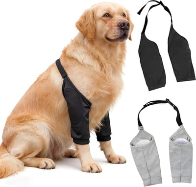 Set van 2 Hondelleboogbeschermers, Zwart en Grijs, Ademend Netwerk, Kniebrace, Maat XXL, Verstelbare Elleboogbandage voor Honden ter Bescherming van Gewrichten en Knieën