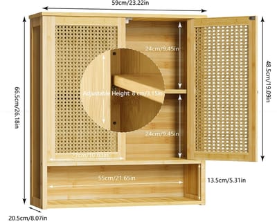 Golaro Bamboe badkamerkast - Hangkast badkamer - Badkamerkast - Badkamermeubel - Badkamerkasten hoog - Massief hout - Wandkast