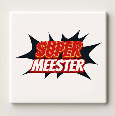 Super Meester Tegel 15x15cm – Grappig Bedankcadeau – Stripstijl Keramische Wanddecoratie – Perfect Geschenk voor Leraren