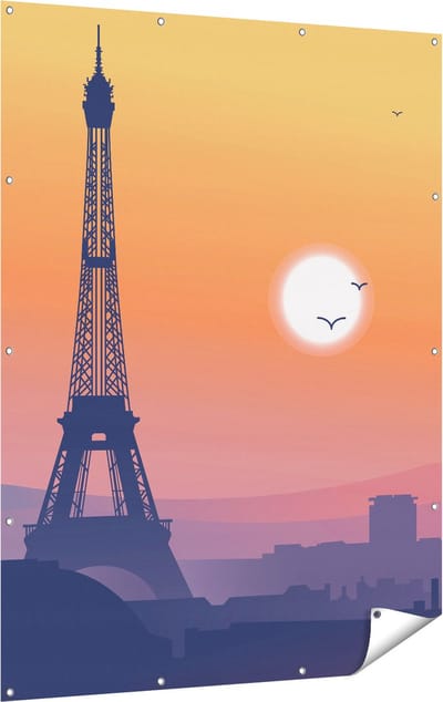 Gards Tuinposter Illustratie van de Eiffeltoren in Parijs - 120x160 cm - Tuindoek - Tuindecoratie - Wanddecoratie buiten - Tuinschilderij