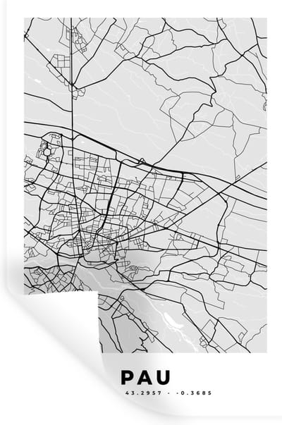 Muurstickers - Sticker Folie - Stadskaart - Frankrijk - Kaart - Pau - Plattegrond - 20x30 cm - Plakfolie - Muurstickers Kinderkamer - Zelfklevend Behang - Zelfklevend behangpapier - Stickerfolie