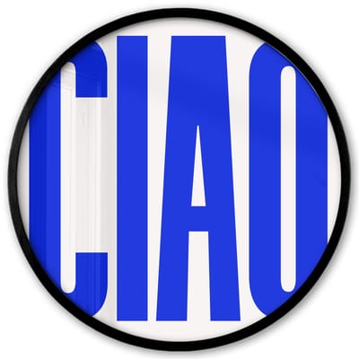 Poster in lijst Rond - Fotolijst 40x40 cm - Posters - Ciao - Hoofdletters - Blauw - Minimalistisch - Ronde posterlijst zwart - Decoratie - Wanddecoratie woonkamer - Muurdecoratie slaapkamer