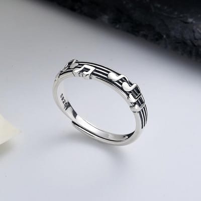 Wosikate Koreaanse Persoonlijkheid Muzieknotatie Vintage Ring Voor Vrouwen Koperen Mode Sieraden Openende Vingerring resizable gray