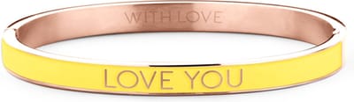 Key Moments 8KM-BC0018 Stalen Bangle met Tekst - Love You - One-size - Cadeau voor haar - Rosékleurig / Geel