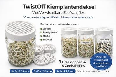 BM Roozeboom - Kiempotten Dekselset - 63 mm - 3 Verwisselbare Zeefmaten - Set van 12 - Wit - 3d Print - Ivoorwit (11100)